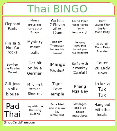 Thai Bingo Card