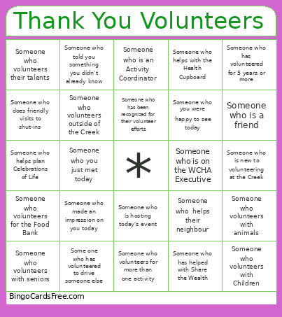 Thank You Volunteers Bingo Card