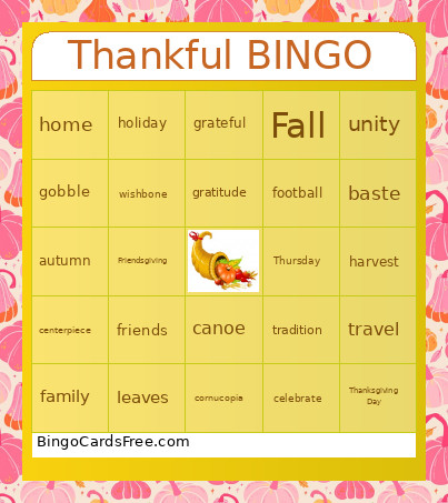 Thankful For Bingo Card