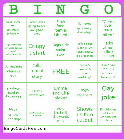 Thanks Bingo Card