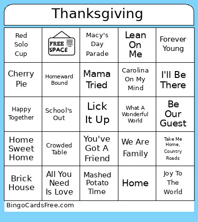 Thanks Givings Bingo Card