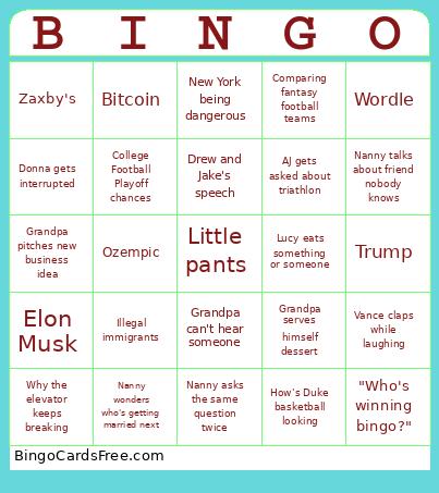 Thanksgiving 2024 Bingo Card