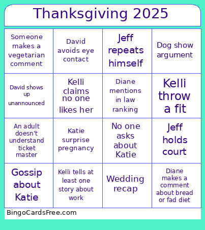 Thanksgiving 2025 Bingo Card