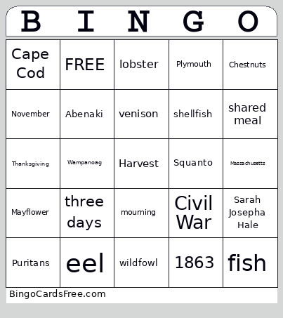 Thanksgiving Bingo Card