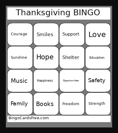 Thanksgiving Bingo Card