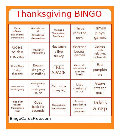 Thanksgiving Bingo Card