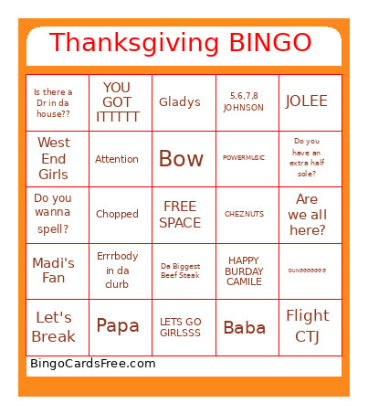 Thanksgiving Bingo Card