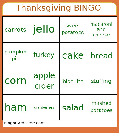 Thanksgiving Bingo Card