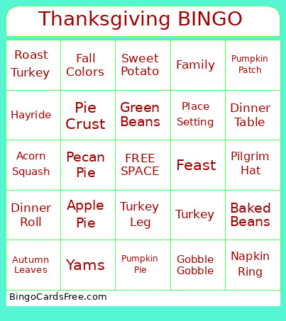 Thanksgiving Bingo Card