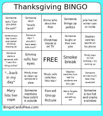 Thanksgiving Bingo Card