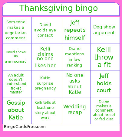 Thanksgiving Bingo Card