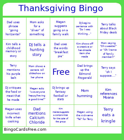 Thanksgiving Bingo Card