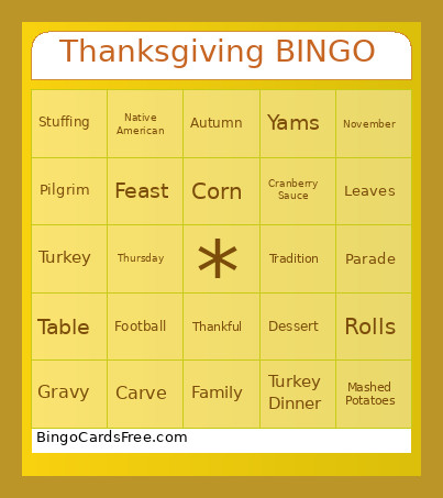 Thanksgiving Bingo Card