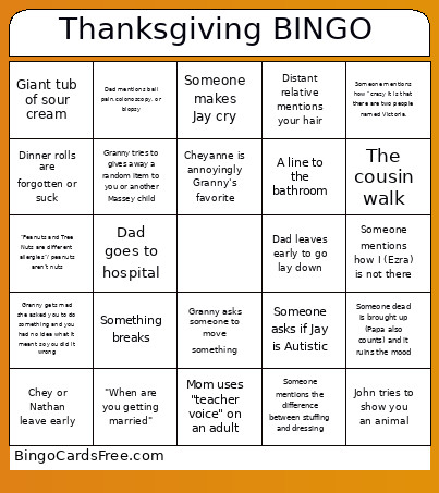 Thanksgiving Bingo Card 2