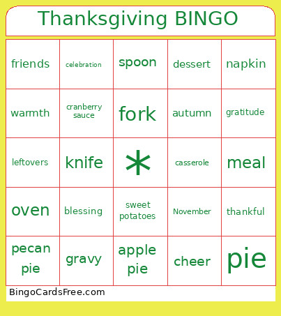 Thanksgiving Bingo Card