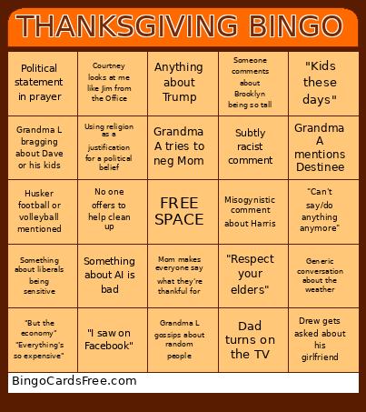 Thanksgiving Bingo Card