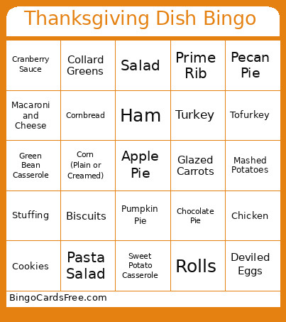Thanksgiving Dish Bingo Card 2