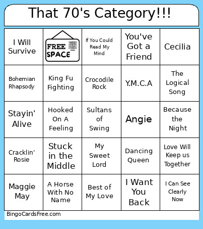 That 70's Category!!! Bingo Card