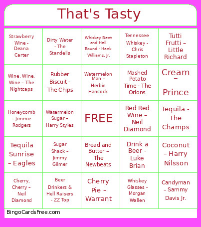 That's Tasty Bingo Card