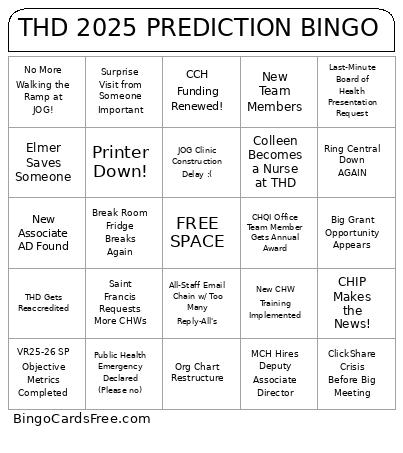 THD 2025 PREDICTION Bingo Card