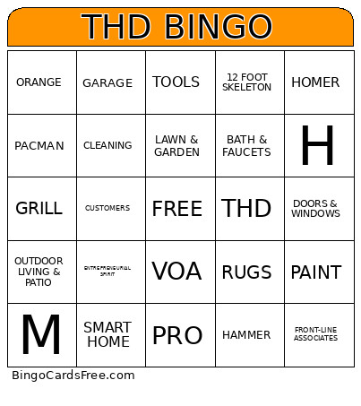 THD Bingo Card