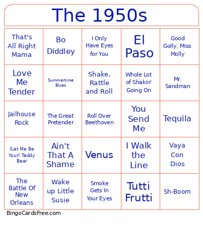 The 1950s Bingo Card