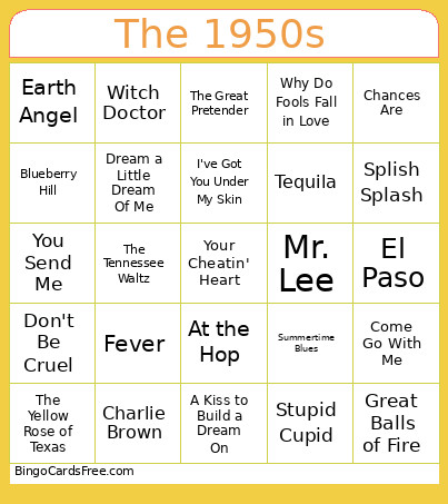 The 1950s Bingo Card