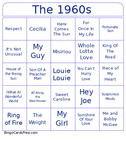 The 1960s Bingo Card