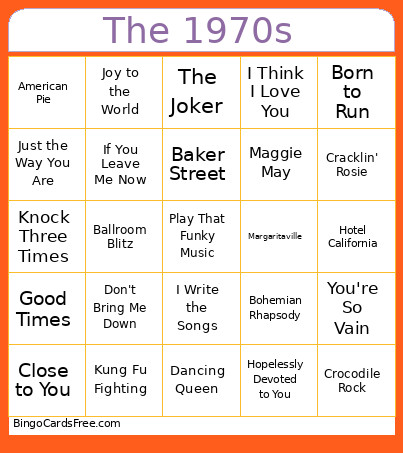 The 1970s Bingo Card