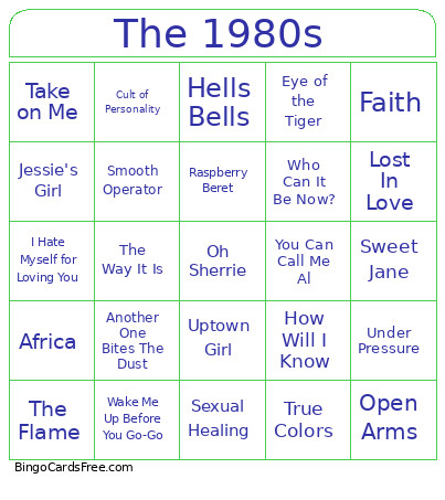 The 1980s Bingo Card