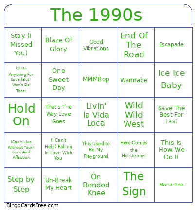 The 1990s Bingo Card