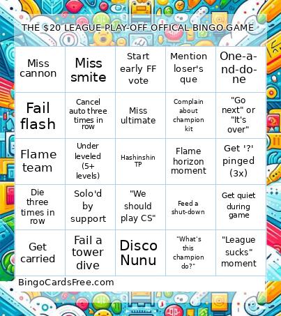 THE $20 LEAGUE PLAY-OFF OFFICAL BINGO GAME