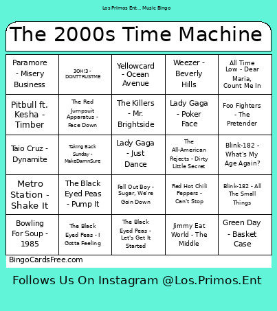 The 2000s Time Machine Bingo Card