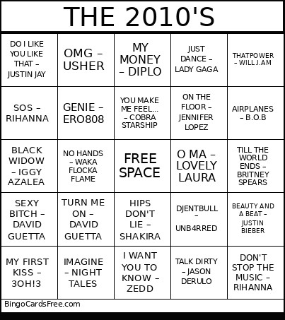 THE 2010'S Bingo Card