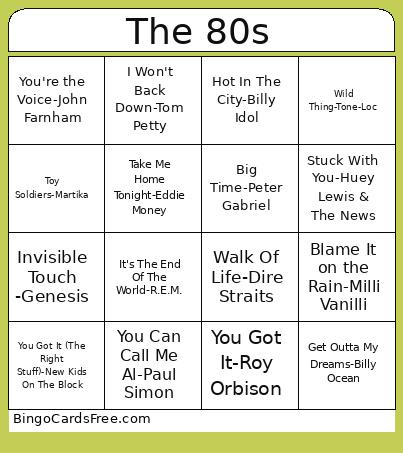 The 80s Bingo