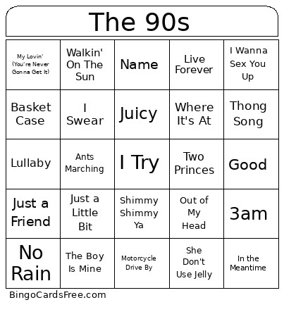 The 90s Bingo Card