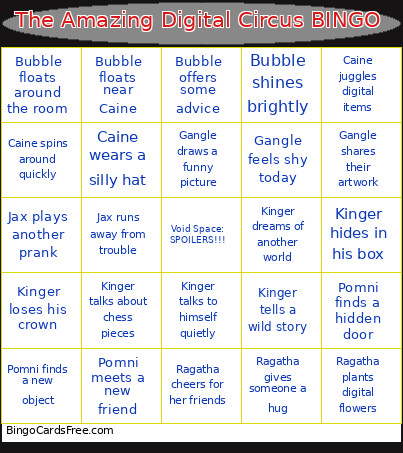 The Amazing Digital Circus Bingo Card