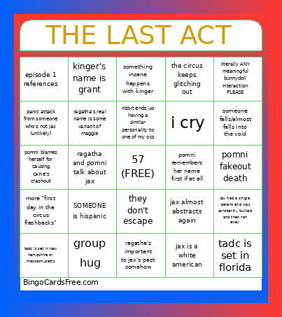 The Amazing Digital Circus Episode 9 Bingo Card