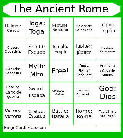 The Ancient Rome Bingo Card