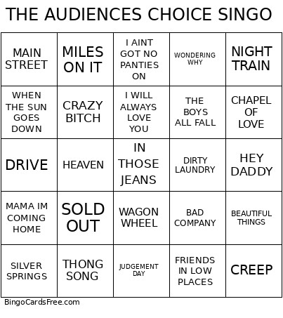 THE AUDIENCES CHOICE SINGO Bingo Card
