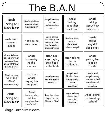 The B.A.N Bingo Card