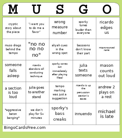 The Basses Conquer Muso Bingo Card
