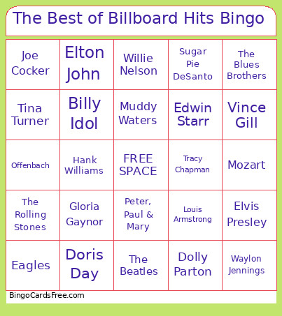 The Best Of Billboard Hits Bingo Card