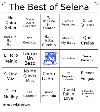 The Best Of Selena Bingo Card