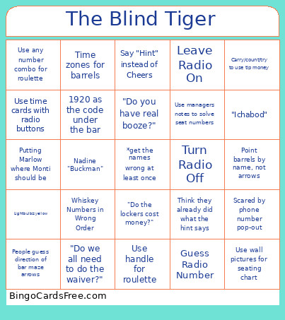 The Blind Tiger Bingo Card