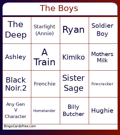 The Boys Bingo Card