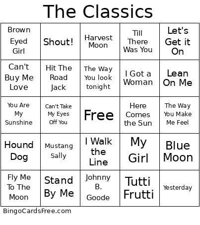 The Classics Bingo Card