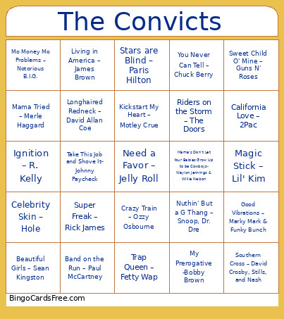 The Convicts Bingo Card