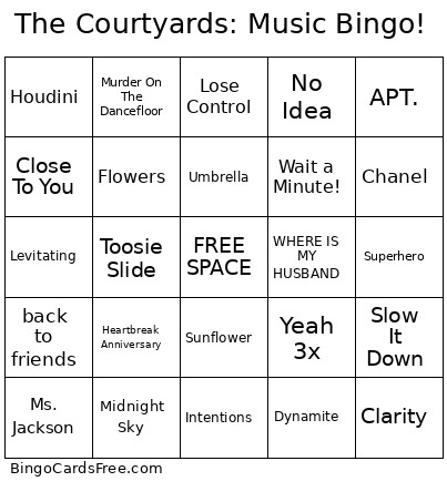 The Courtyards: Music ! Bingo Card