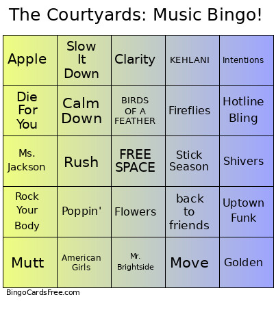 The Courtyards: Music ! Bingo Card